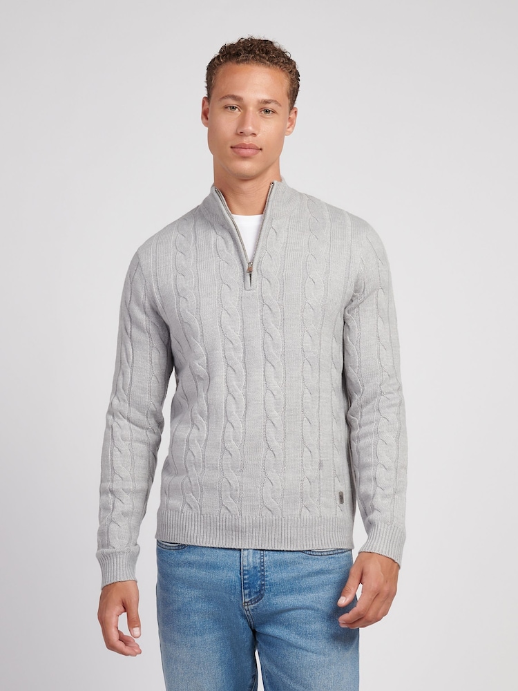 Cinza - U.S. Polo Assn. Mens Cotton Funnel Neck 1/4 Zip Knit Sweatshirt - Imagem 1 de 7