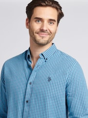 U.S. Polo Assn. Blue Mens Herringbone Weave Peached Gingham Shirt - Image 4 of 8