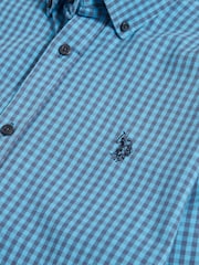 U.S. Polo Assn. Blue Mens Herringbone Weave Peached Gingham Shirt - Image 8 of 8