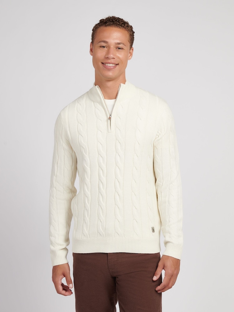 U.S. Polo Assn. White Mens Cotton Funnel Neck 1/4 Zip Knit Sweatshirt - Image 1 of 7