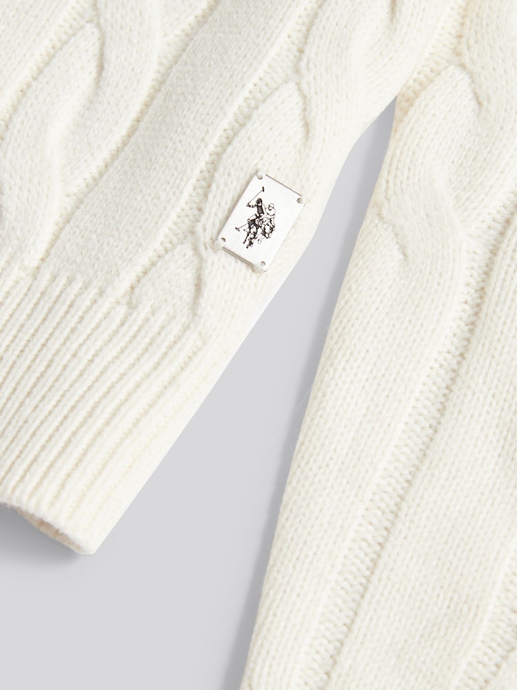 U.S. Polo Assn. White Mens Cotton Funnel Neck 1/4 Zip Knit Sweatshirt - Image 7 of 7