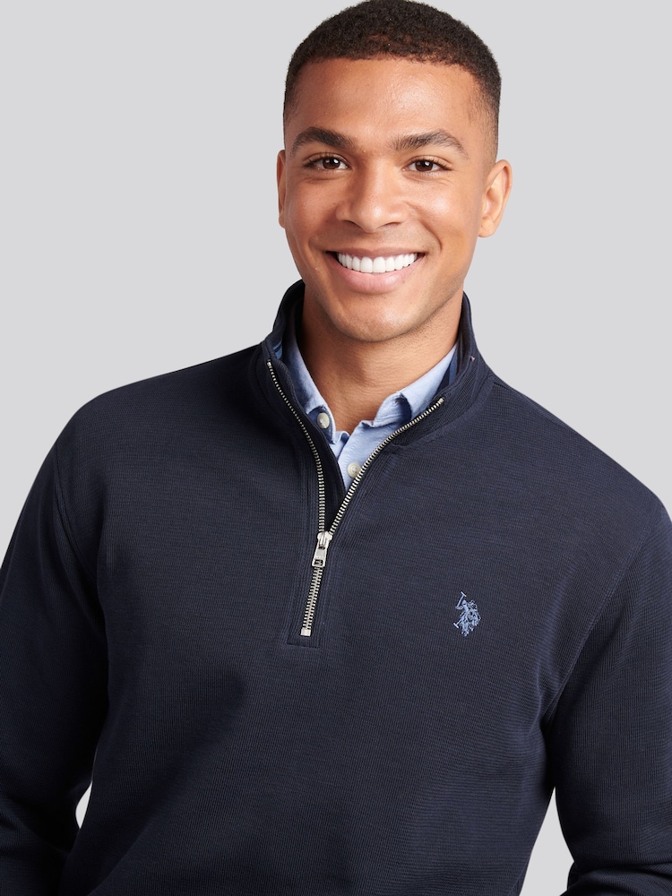 U.S. Polo Assn. Blue Mens French Rib 1/4 Funnel Sweatshirt - Image 2 of 8