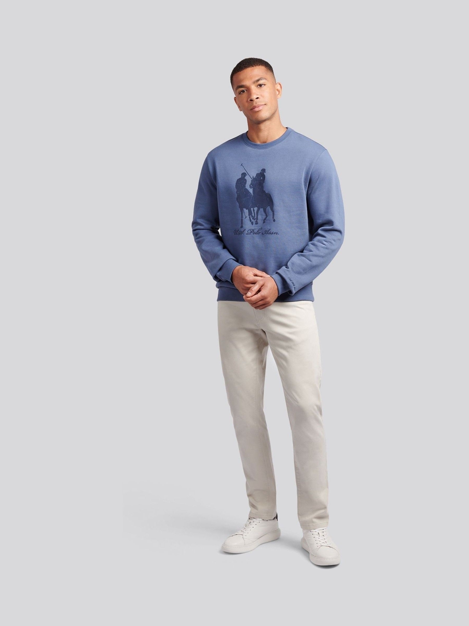 Buy U.S. Polo Assn. Blue Mens Tonal Double Horsemen Print Crew