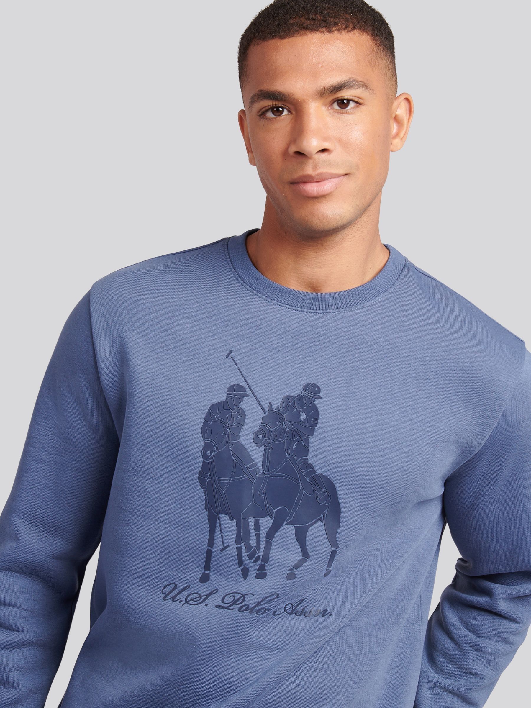 Buy U.S. Polo Assn. Blue Mens Tonal Double Horsemen Print Crew
