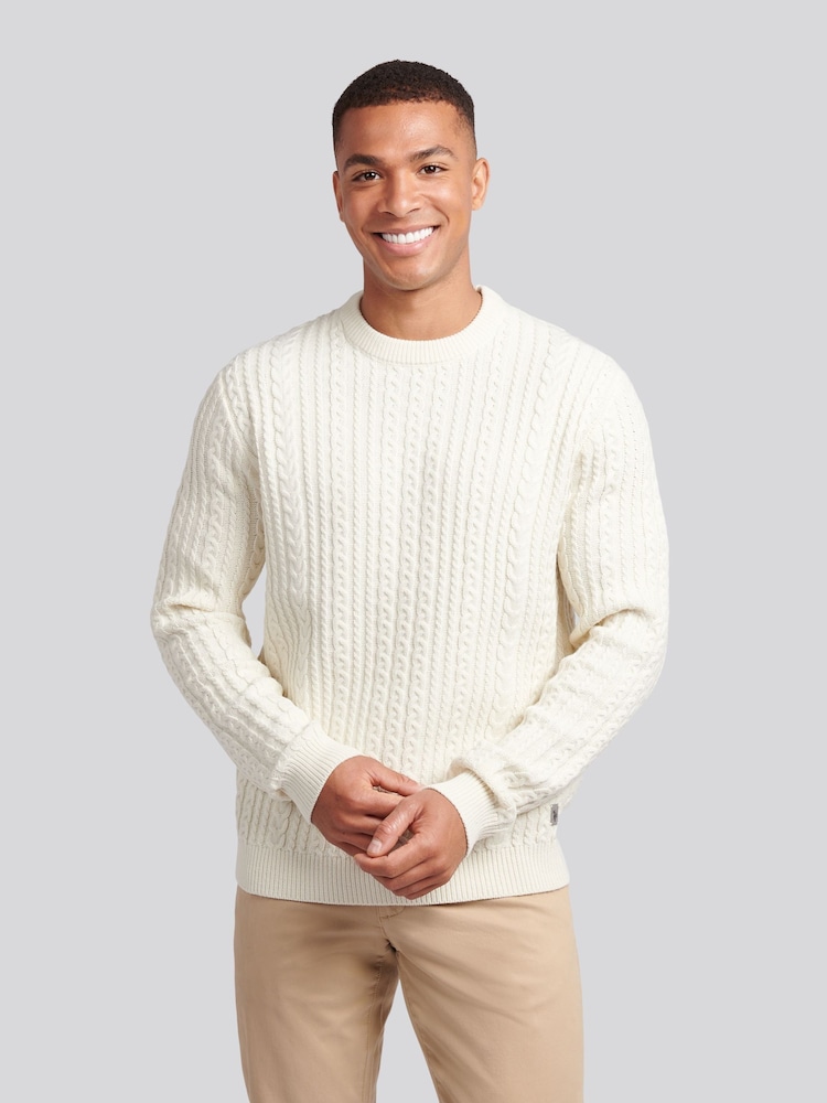 U.S. Polo Assn. White Mens Aran Knit Crew Jumper - Image 1 of 7 U.S. Polo Assn. White Mens Aran Knit Crew Jumper - Image 1 of 7