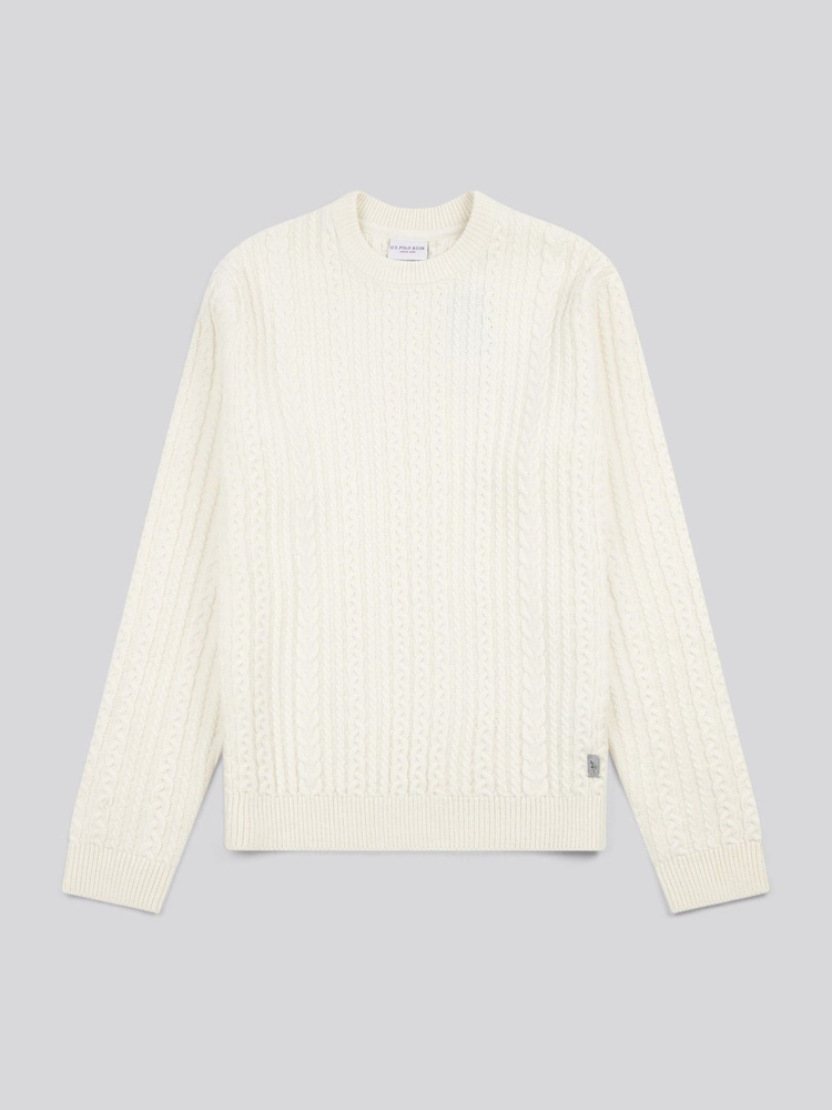 U.S. Polo Assn. White Mens Aran Knit Crew Jumper - Image 7 of 7