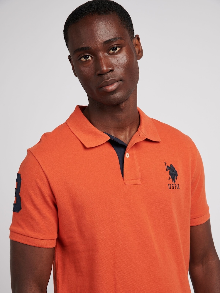 U.S. Polo Assn. Orange Regular Fit Mens Player 3 Pique 100% Cotton Polo Shirt - Image 1 of 8