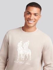 U.S. Polo Assn. Natural Mens Tonal Double Horsemen Print Crew Sweatshirt - Image 4 of 9