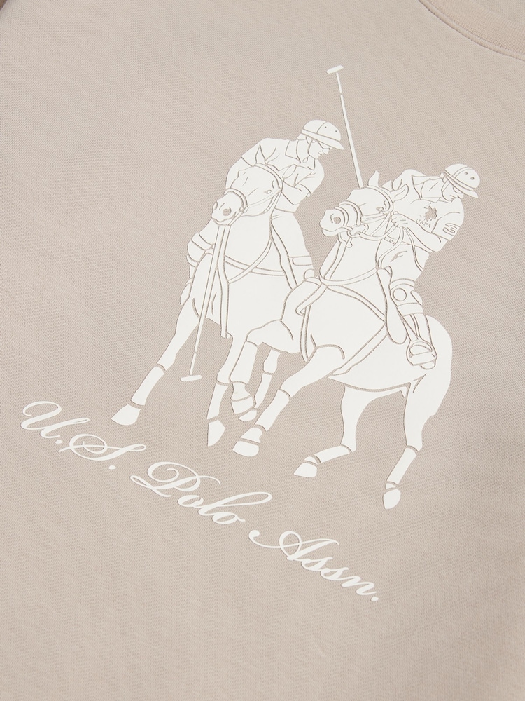 U.S. Polo Assn. Natural Mens Tonal Double Horsemen Print Crew Sweatshirt - Image 9 of 9