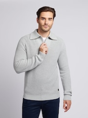 U.S. Polo Assn. Grey Mens Aran Mix Knit Funnel Jumper - Image 1 of 7