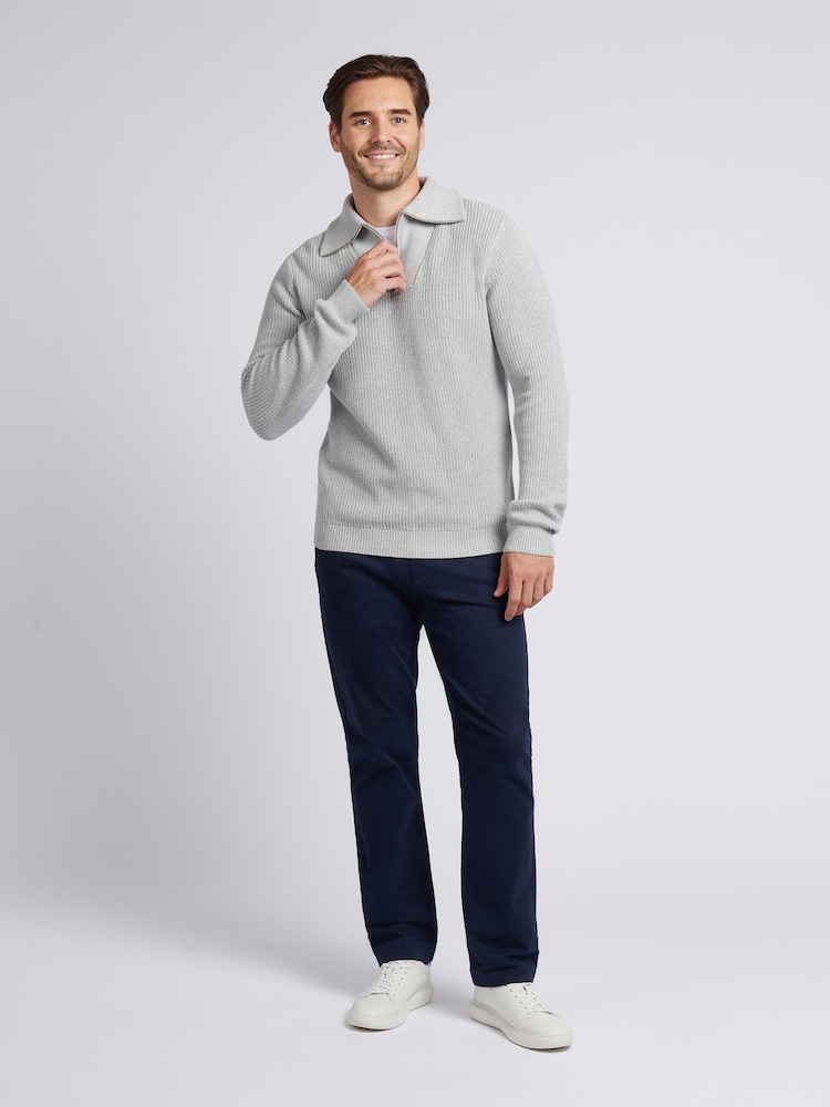 U.S. Polo Assn. Grey Mens Aran Mix Knit Funnel Jumper - Image 2 of 7