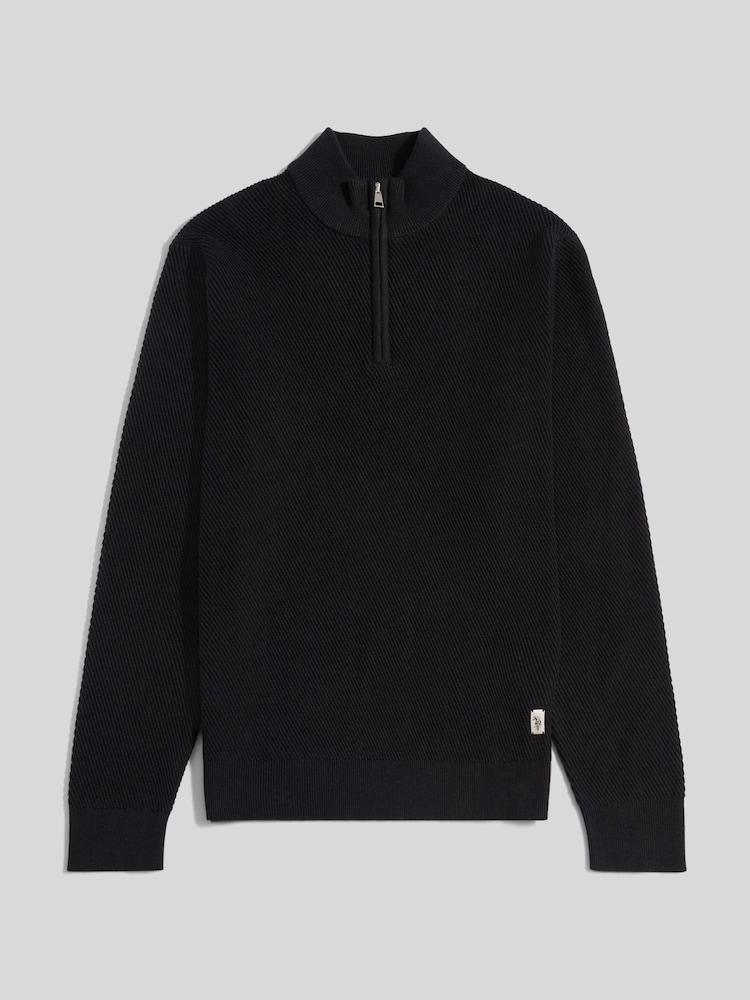 U.S. Polo Assn. Black Mens Twill Texture Knit Funnel Jumper - Image 1 of 3