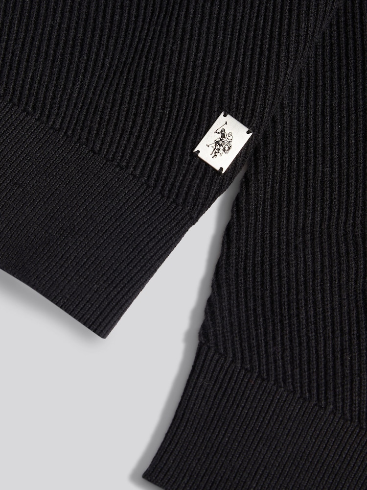 U.S. Polo Assn. Black Mens Twill Texture Knit Funnel Jumper - Image 3 of 3