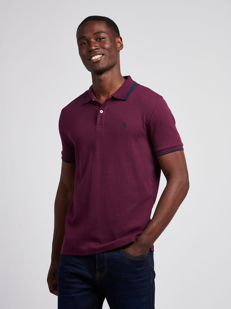 U.S. Polo Assn. Purple Mens Rib Texture Polo Shirt - Image 1 of 7 U.S. Polo Assn. Purple Mens Rib Texture Polo Shirt - Image 1 of 7