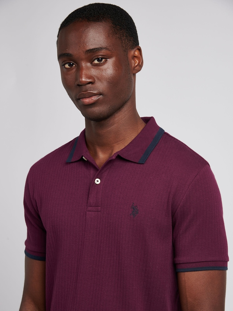 U.S. Polo Assn. Purple Mens Rib Texture Polo Shirt - Image 2 of 7