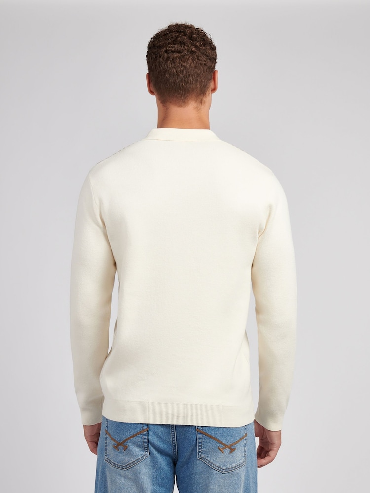 U.S. Polo Assn. White Mens Vertical Stripe Knit Long Sleeve Polo Shirt - Image 2 of 7