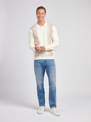 U.S. Polo Assn. White Mens Vertical Stripe Knit Long Sleeve Polo Shirt - Image 3 of 7