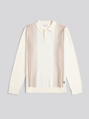 U.S. Polo Assn. White Mens Vertical Stripe Knit Long Sleeve Polo Shirt - Image 5 of 7