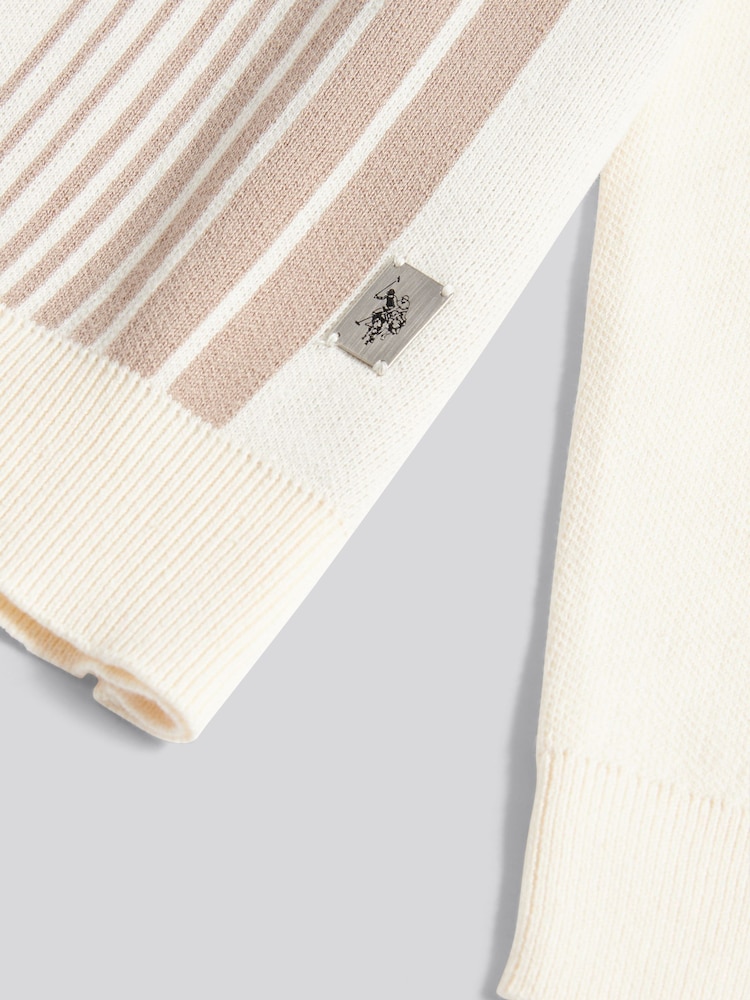 U.S. Polo Assn. White Mens Vertical Stripe Knit Long Sleeve Polo Shirt - Image 7 of 7