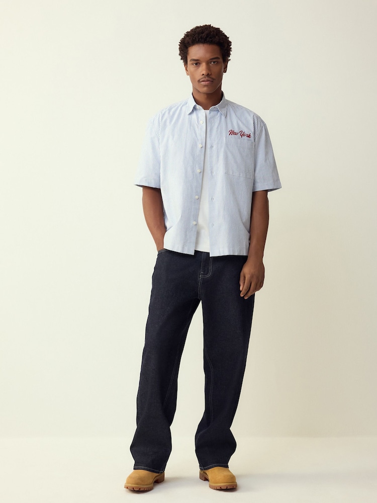 Blue Stripe Embroidered New York Short Sleeve Shirt - Image 2 of 7