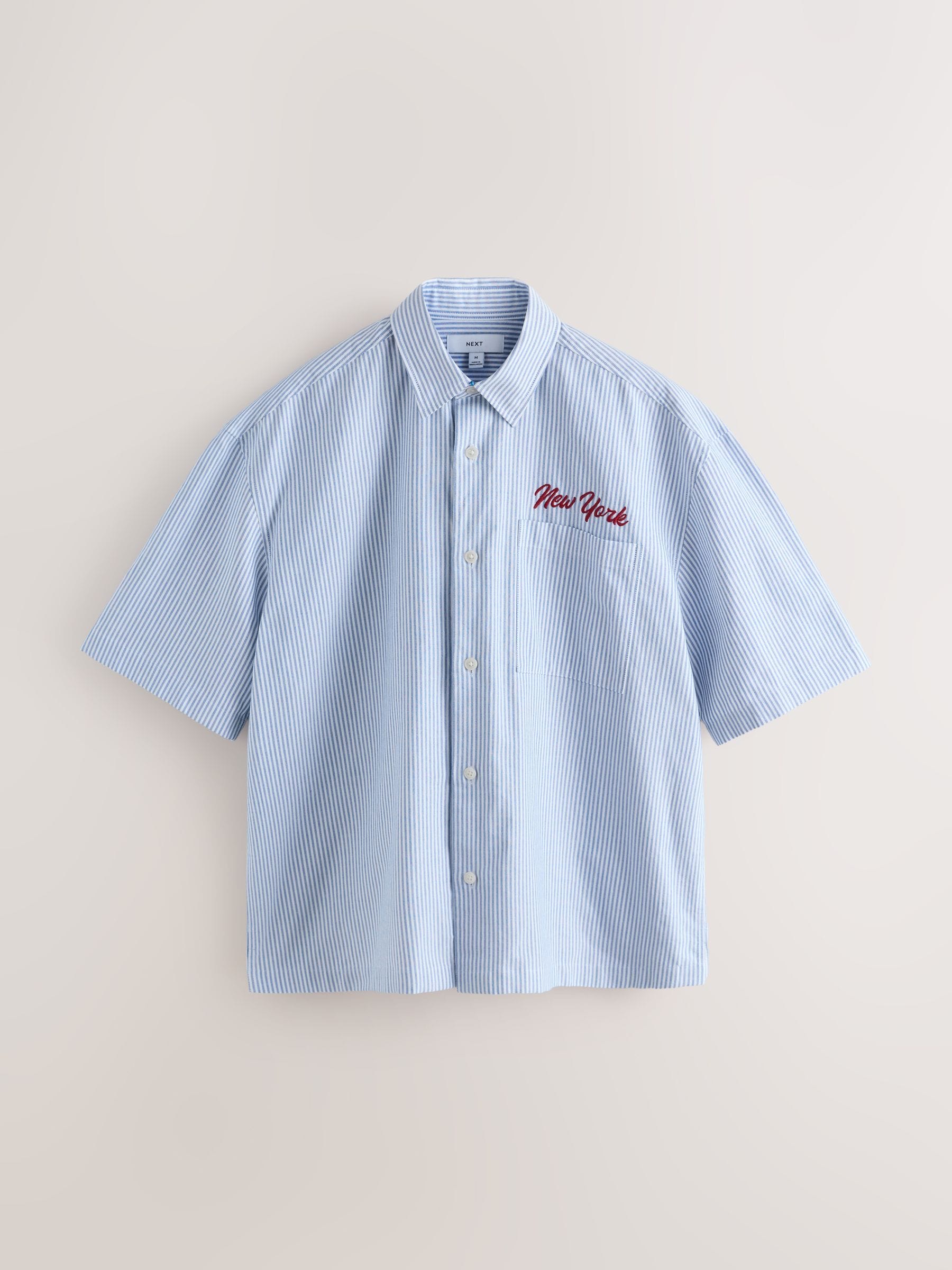 Buy Blue Stripe Embroidered New York Short Sleeve Shirt from Next USA