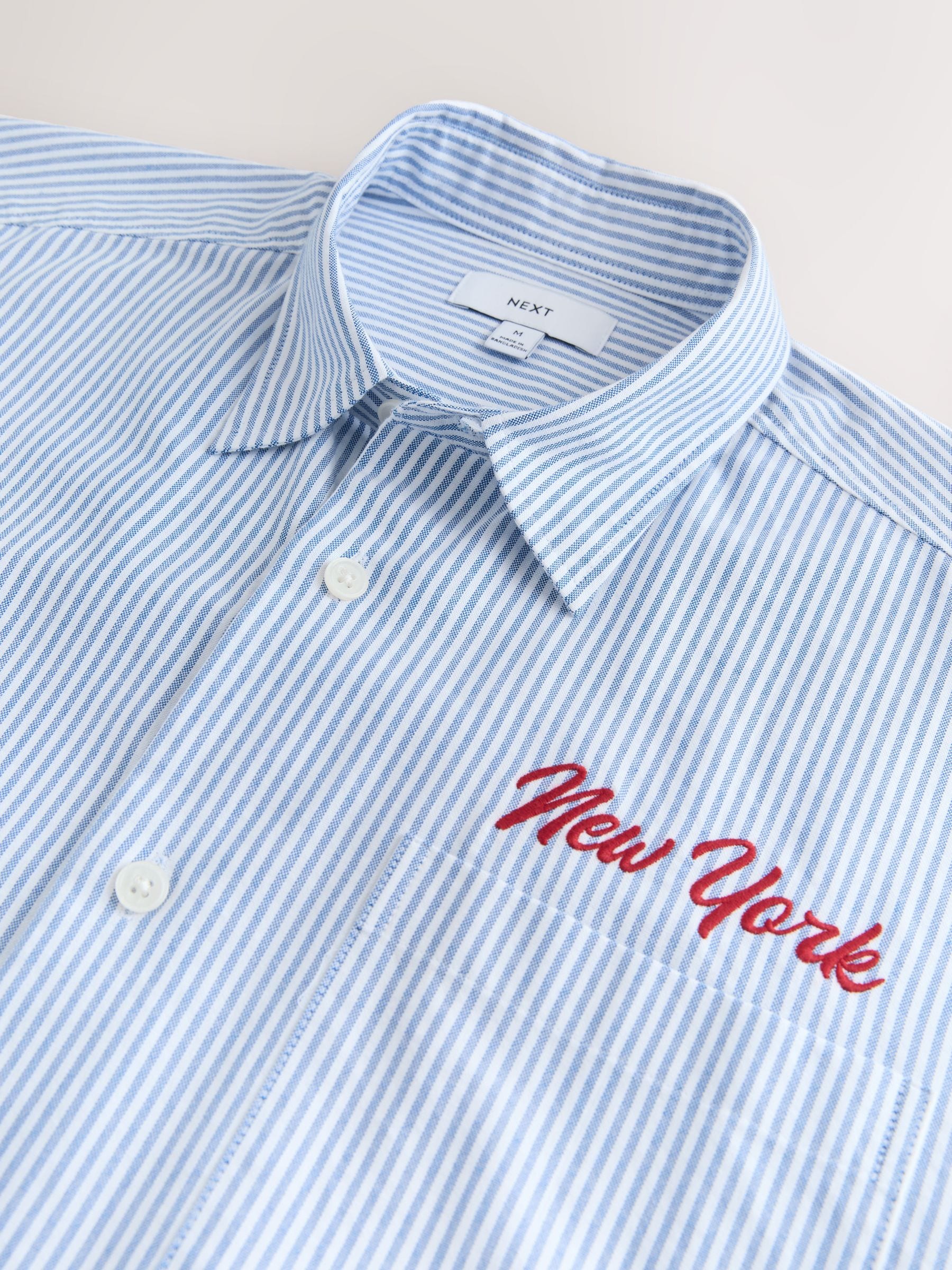 Buy Blue Stripe Embroidered New York Short Sleeve Shirt from Next USA