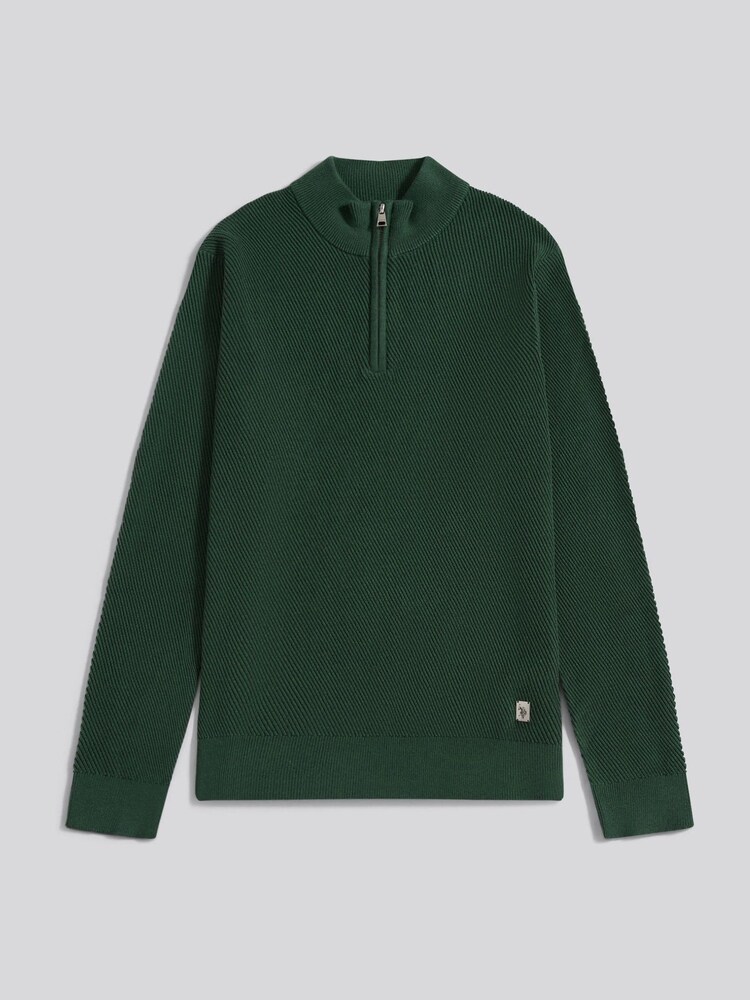 U.S. Polo Assn. Green Mens Twill Texture Knit Funnel Jumper - Image 1 of 3