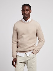 U.S. Polo Assn. Natural Mens Twisted Yarn Knit Crew Jumper - Image 1 of 8