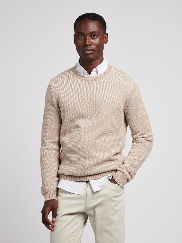 U.S. Polo Assn. Natural Mens Twisted Yarn Knit Crew Jumper - Image 1 of 8