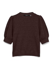 Castanho - Suéter de malha com gola redonda e manga bufante VERO MODA - Imagem 5 de 5
