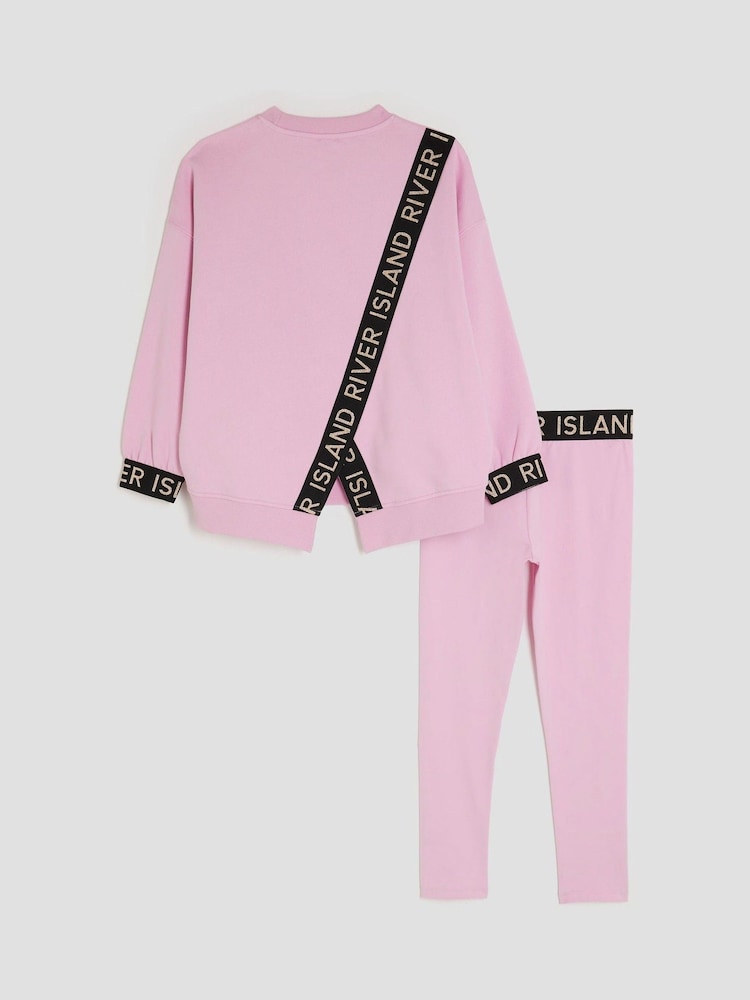 River Island Pink Girls Split Back Top and Leggings Set - Image 2 of 5 River Island Pink Girls Split Back Top and Leggings Set - Image 2 of 5