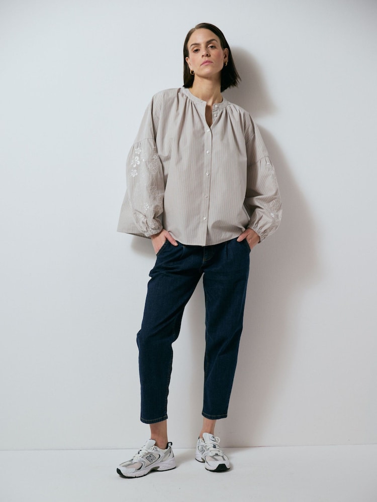 Smith & Soul Grey Striped & Embroidered Blouse - Image 7 of 7 Smith & Soul Grey Striped & Embroidered Blouse - Image 7 of 7