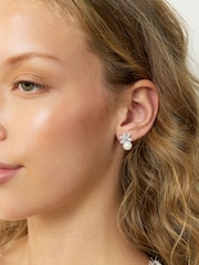 Sterling Silver Flower Pearl Stud Earrings - Image 2 of 5