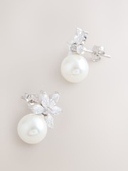 Sterling Silver Flower Pearl Stud Earrings - Image 3 of 5
