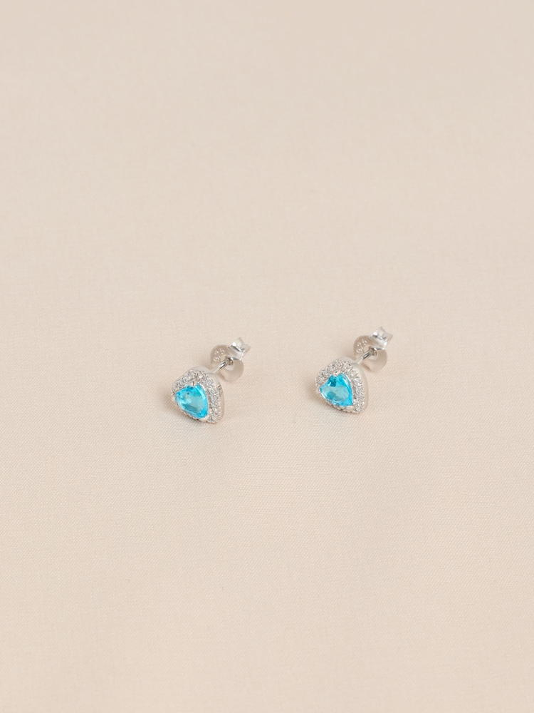 Sterlinq Gümüş - Birthstone ürək sırğaları - 14şəkildən 14 şəkil