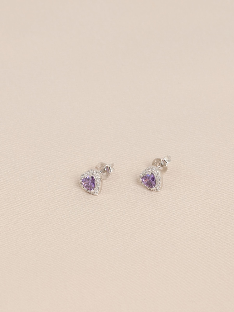 標準純銀 - Birthstone Heart Stud Earrings - 圖片 4，共 4