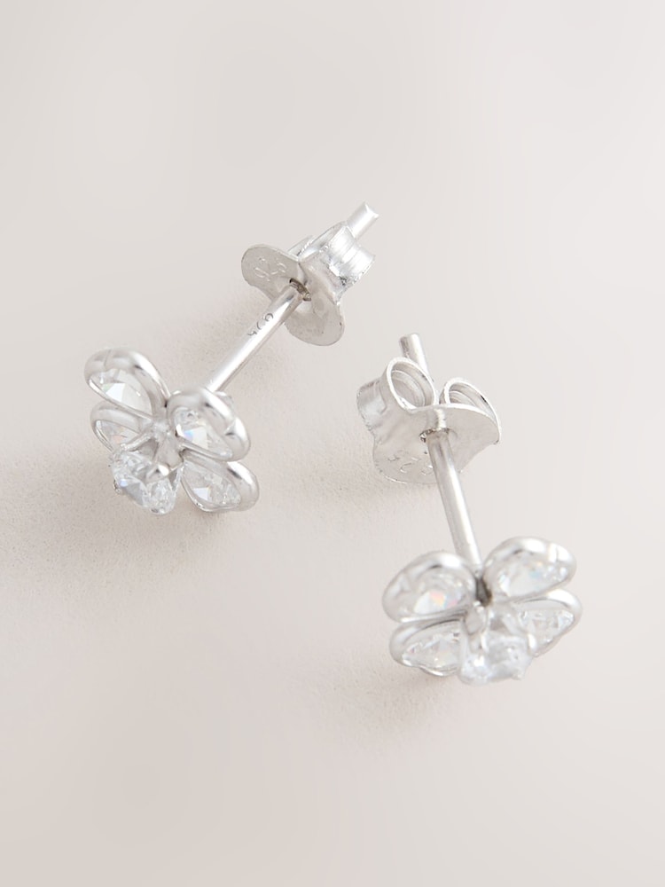 Sterling Silver Tone Sparkle Flower Stud Earrings - Image 3 of 3 Sterling Silver Tone Sparkle Flower Stud Earrings - Image 3 of 3