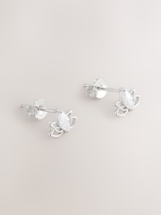 Sterling Silver Tone Sparkle Lotus Flower Stud Earrings - Image 1 of 3