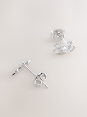 Sterling Silver Tone Sparkle Lotus Flower Stud Earrings - Image 2 of 3