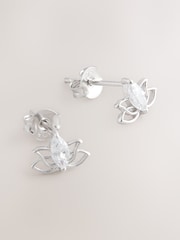 Sterling Silver Tone Sparkle Lotus Flower Stud Earrings - Image 3 of 3
