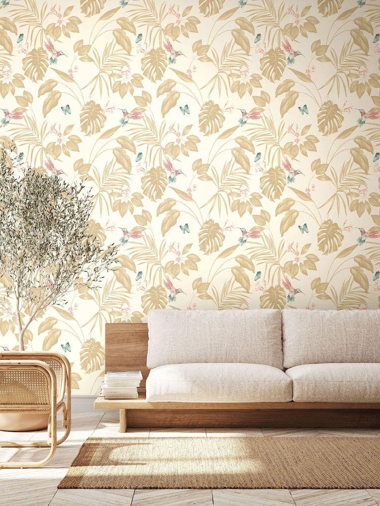 Ohpopsi Linen Blush Hummingbird 10M Wallpaper - Image 1 of 3