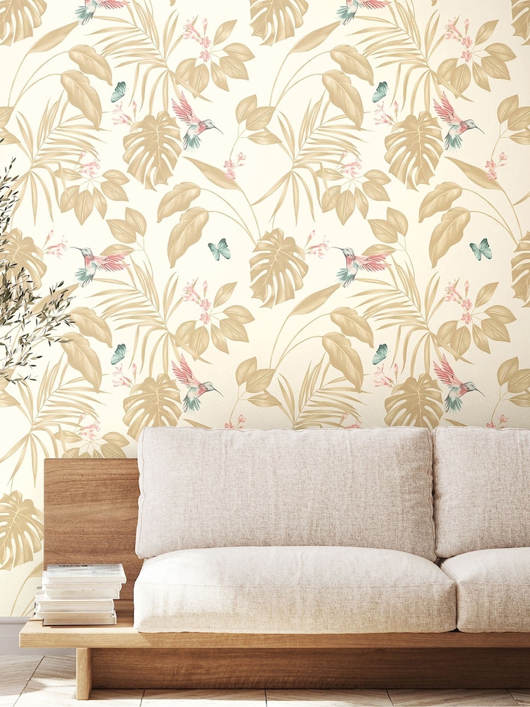 Ohpopsi Linen Blush Hummingbird 10M Wallpaper - Image 2 of 3