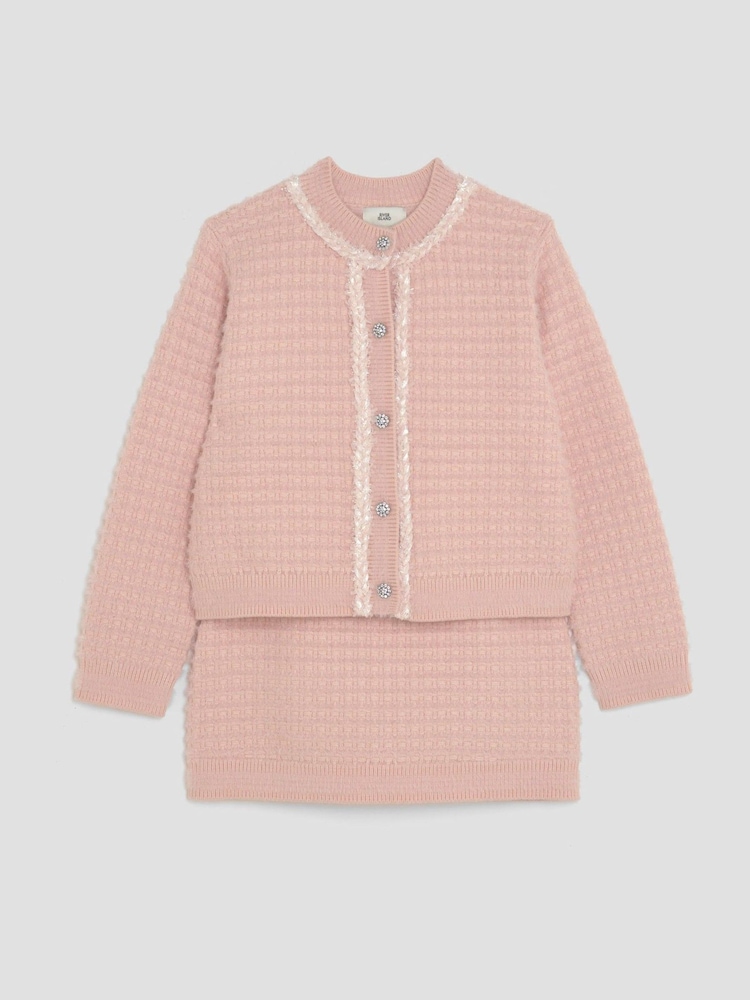 River Island Pink Girls Boucle Cardigan and Skirt Set - Image 1 of 5