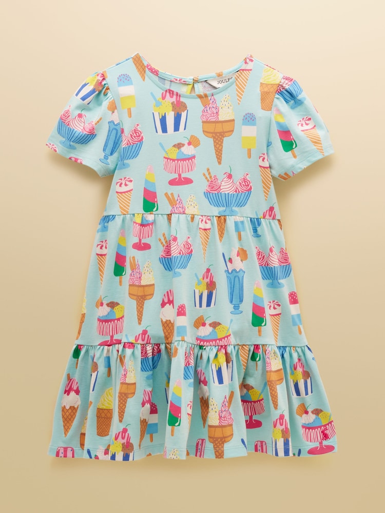 Joules Girls' Nellie Ice Cream Print Short Sleeve Tiered Jersey Dress - Image 1 of 5