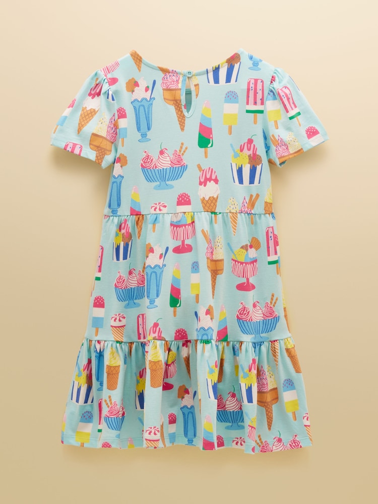 Joules Girls' Nellie Ice Cream Print Short Sleeve Tiered Jersey Dress - Image 2 of 5
