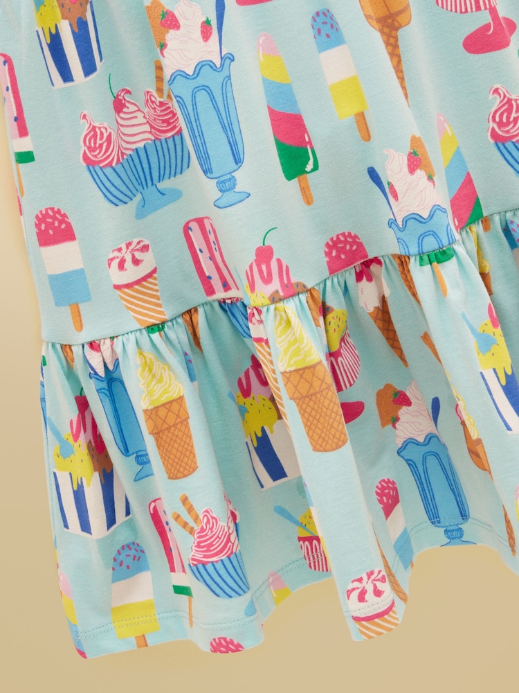 Crème de glace Bleu - Robe en jersey à manches courtes et volants Nellie pour filles de Joules - Image 7 sur 7