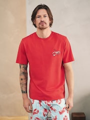 Rot/Blau - Lobster Printed Jersey Short Sleeve Pyjamas Set - Bild 1 von 12