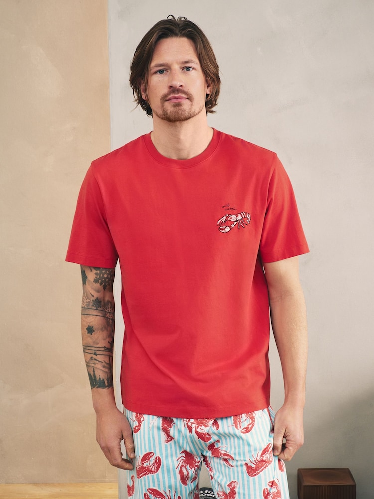 Rot/Blau - Lobster Printed Jersey Short Sleeve Pyjamas Set - Bild 1 von 12