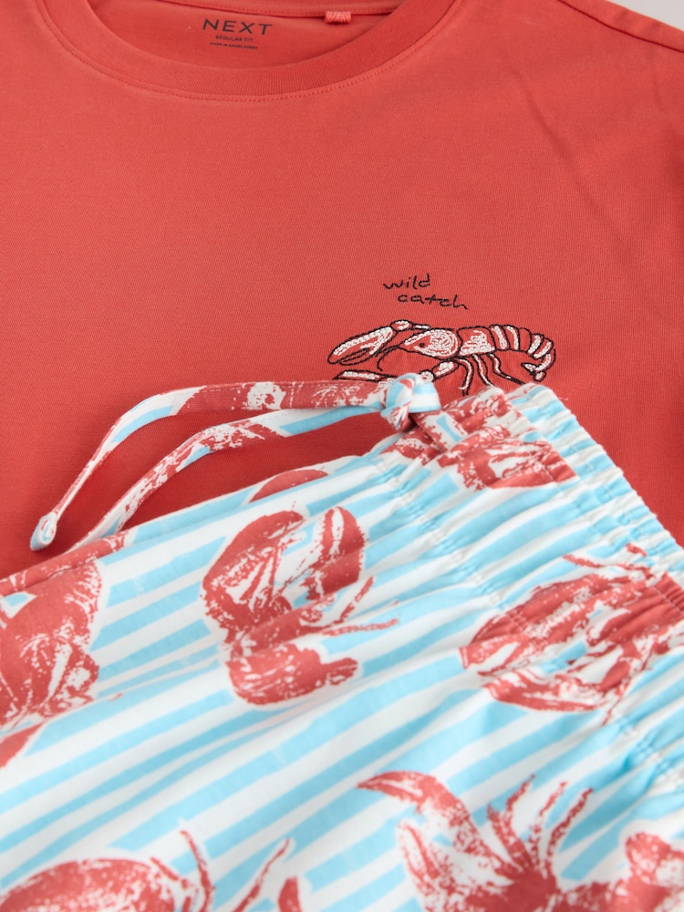 Rot/Blau - Lobster Printed Jersey Short Sleeve Pyjamas Set - Bild 12 von 12