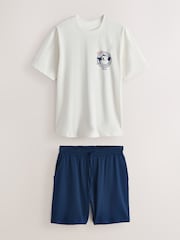 Navy/White Felix Graphic Short Sleeve Pyjamas Set - Image 8 of 12